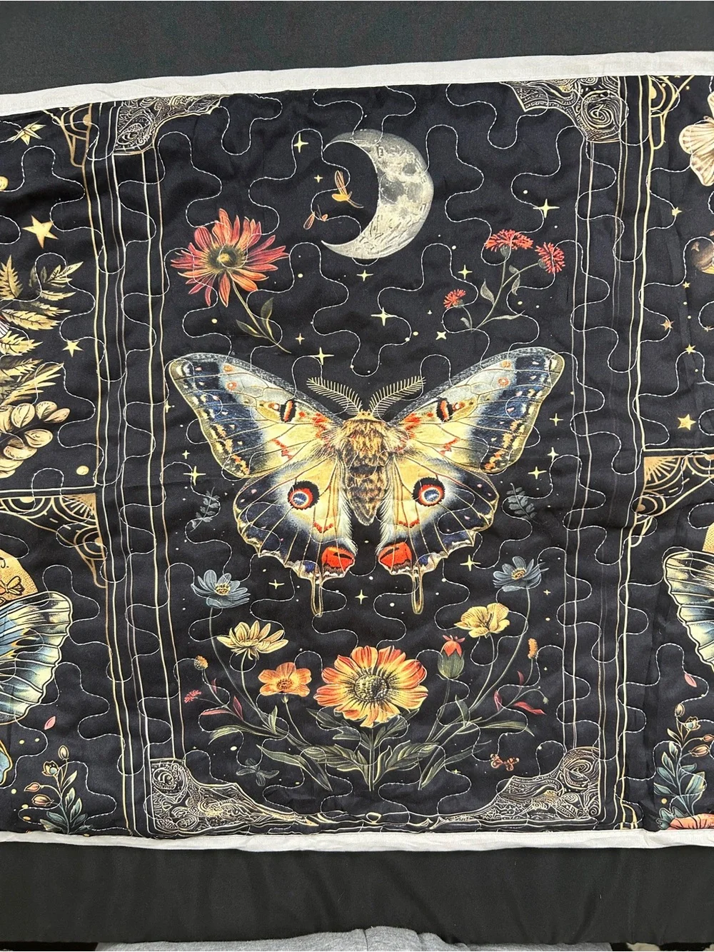 Moth Mushroom Celestial King Pillow Sham Quilted Whimsigoth Gothic